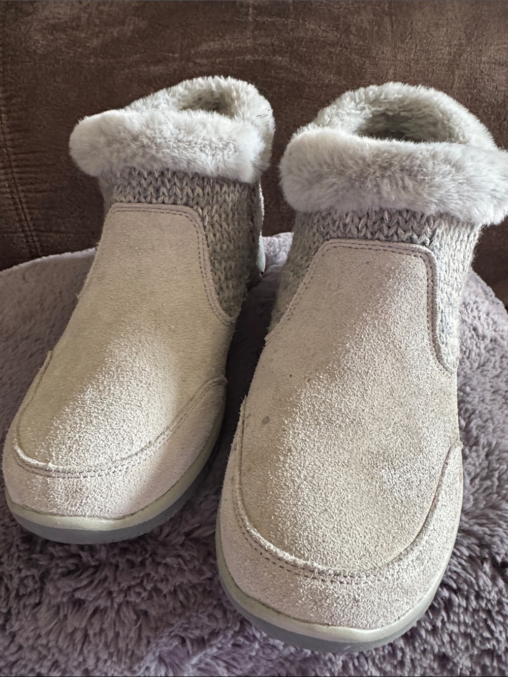 Skechers Women's Faux-Fur Trim Slip-On Booties - Light Beige